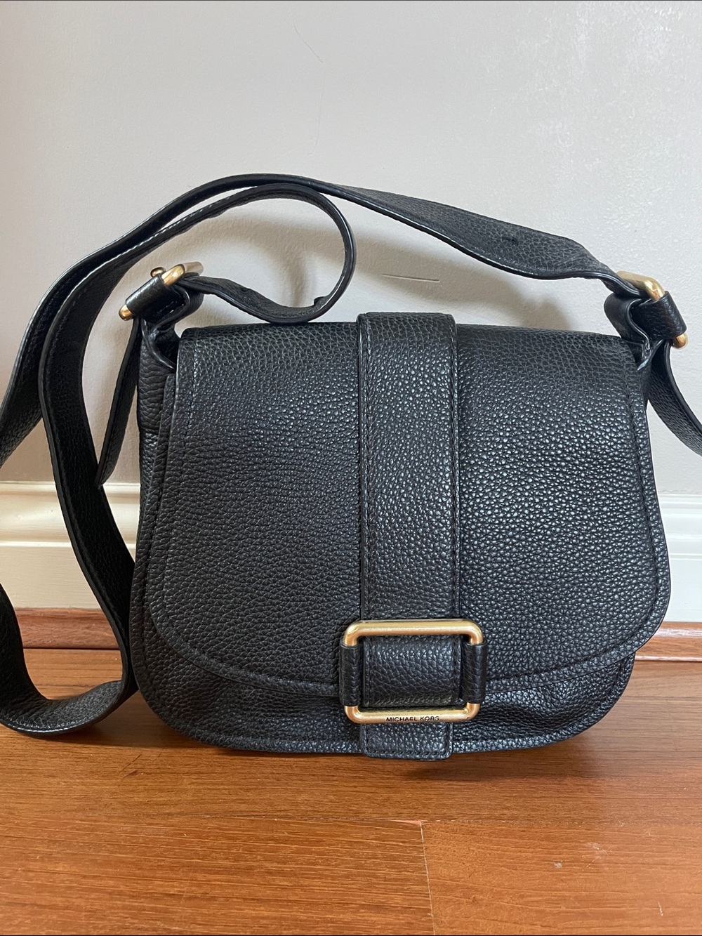Michael Kors Black Pebbled Leather Crossbody with Gold Hardware